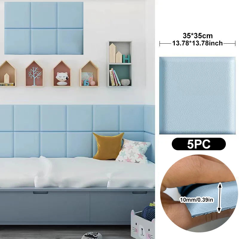 5pcs 35x35cm Self-Adhesive Wall Stickers 3D Anti-Collision Soft Wall Panels Peel And Stick PU Leather Wallpaper For Living Room