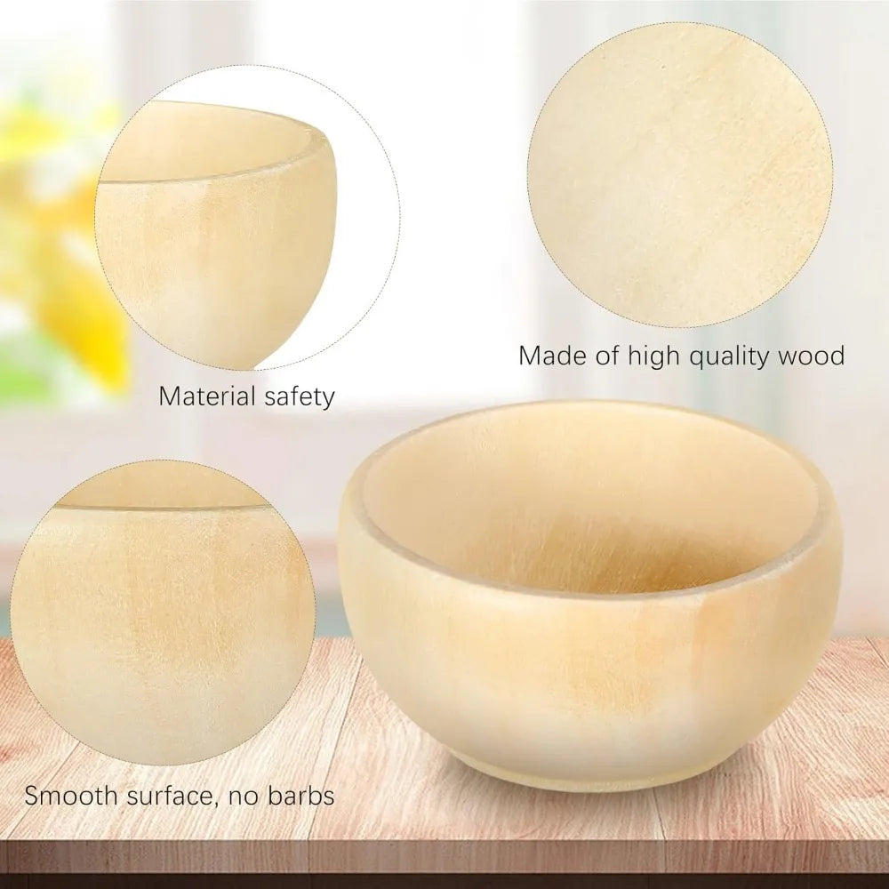 40 Pcs Unfinished Wooden Mini Bowls, 1.5 oz Capacity for DIY Crafts, Serving Condiments, Nuts, Dips