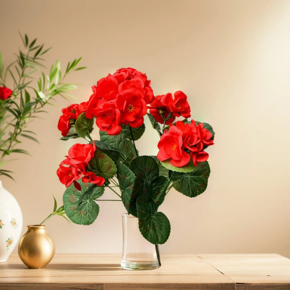 2/4Pcs 12.6inch Artificial Plant Silk Begonia Flower Geraniums UV Resistant Nonwoven Faux Flowers for Garden bonsai Floral Decor