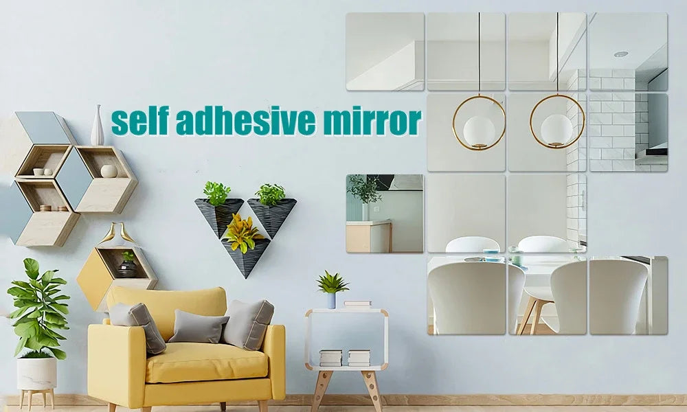 3D Mirror Wall Sticker DIY Square Acrylic Decal 2mm Full Body Wall Mirror Stickers for Bedroom Living Room Home Decor 2/4pcs
