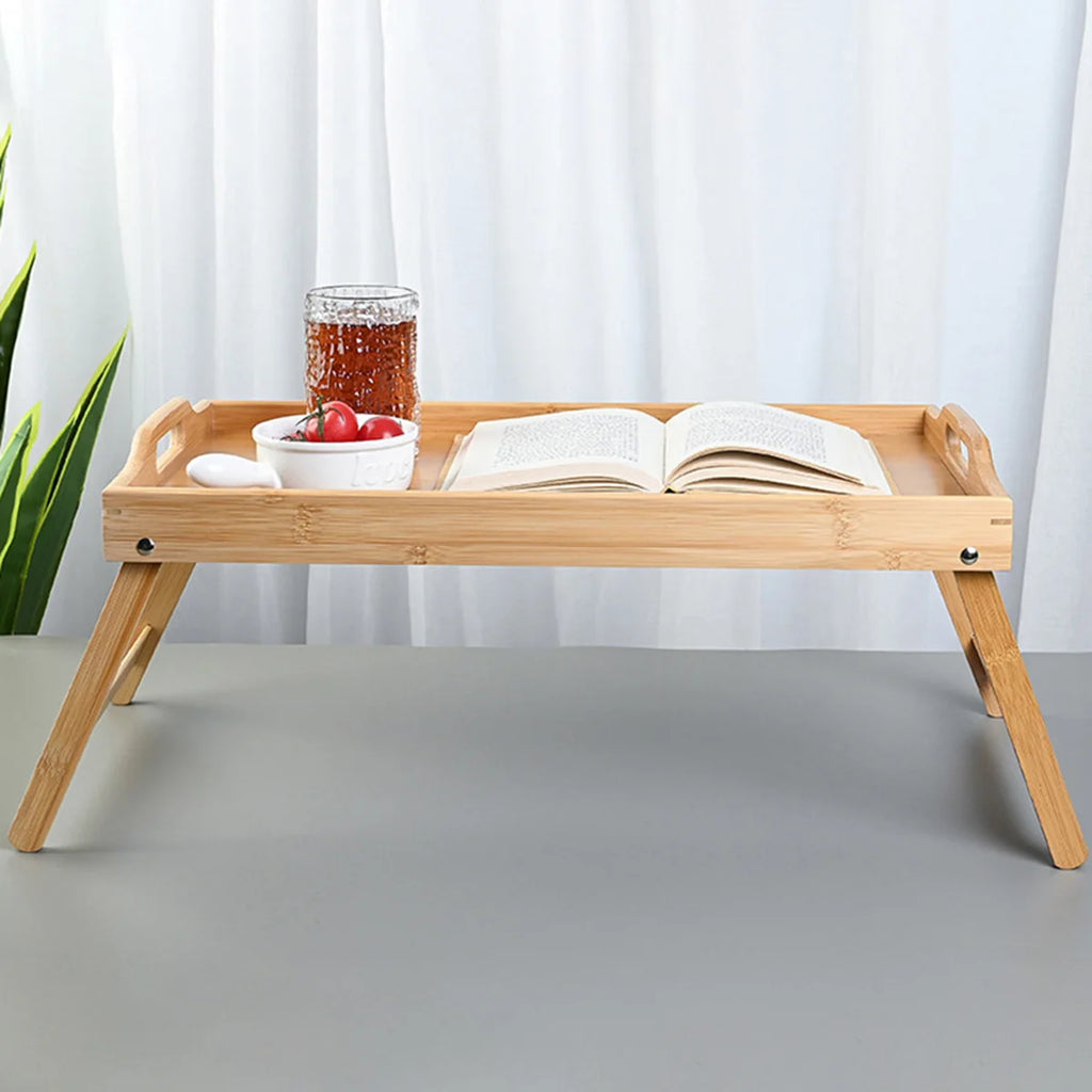 Bamboo Foldable Legs Tray Multi-functional Small Dining Table Tea Tray Movable Breakfast Tray For Desk Bed Counter Living Room
