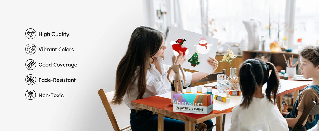 Fantastory Acrylic Paint Set, 24 Balanced Series Acrylic Paints (2 oz) with 12 Brushes, Professional Craft Paint Set, Canvas