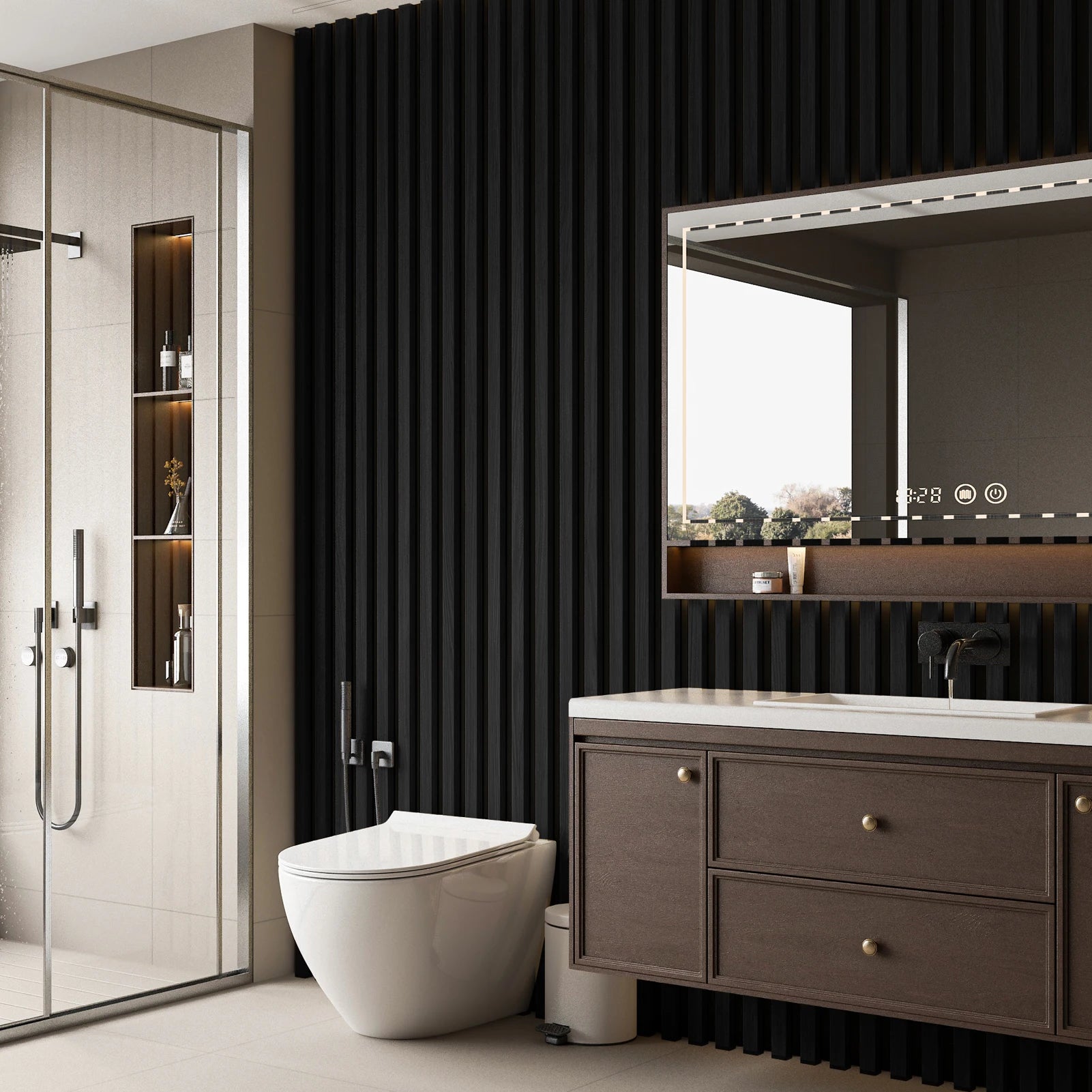 Art3d  4-Panels, Textured Wood-Look 3D Wall & Ceiling Tiles Noise Insulating MDF Grille Design,Acoustic Panels, 24" x 12"