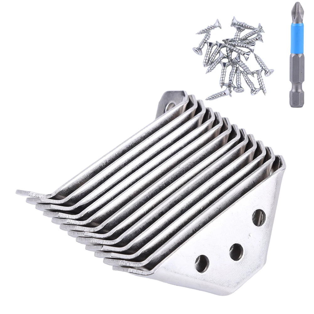 12 PCS Universal Furniture Corner Connectors Stainless Steel Corner Brace for Wood Furniture Drawer Cabinet Table Chair
