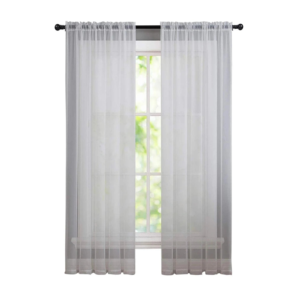 Soild Color Sheer Curtains Semi Transparent Voile Grommet Glass Screen Window Curtains for Living Dining Room Tulle Drapes