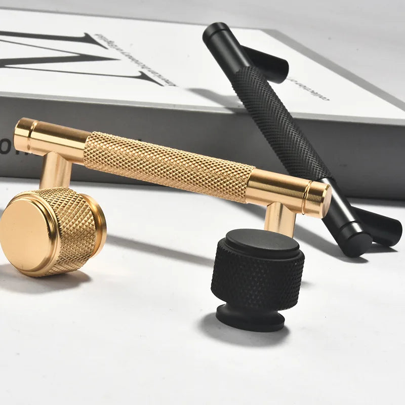 Gold Black knurled KitchenCabinet Storage Handles Home Accessories Drawer Knobs Wardrobe Cupboard Door Pulls Furniture Handles