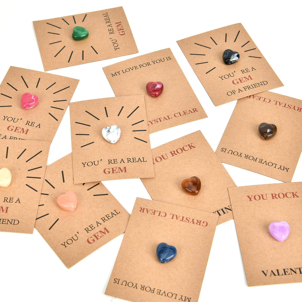 24 Pack Valentine Exchange Card with Heart-Shape Crystal Stone Valentines Cards for Boys Girls School Classroom Party Favors
