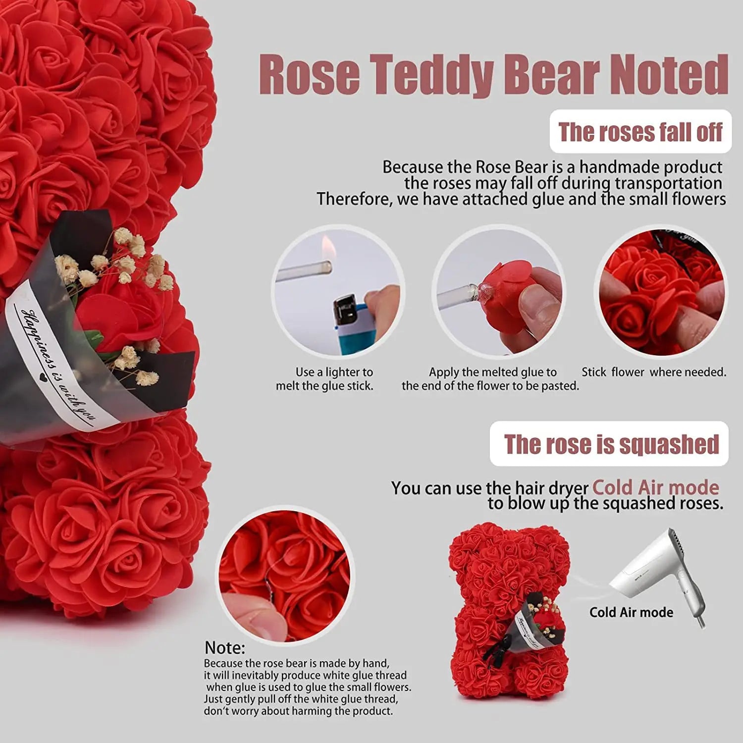 New Artificial Flower Eternal Rose Teddy Bear for Mom Mother's Day Birthday Valentine's Day Anniversary Gifts & Decorations