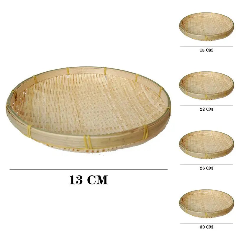 5Pcs Bamboo Basket Woven Fruit Dish Bread Tray for Dinner Serving Plate Handmade Round Sundries Container Kitchen Storage Tray