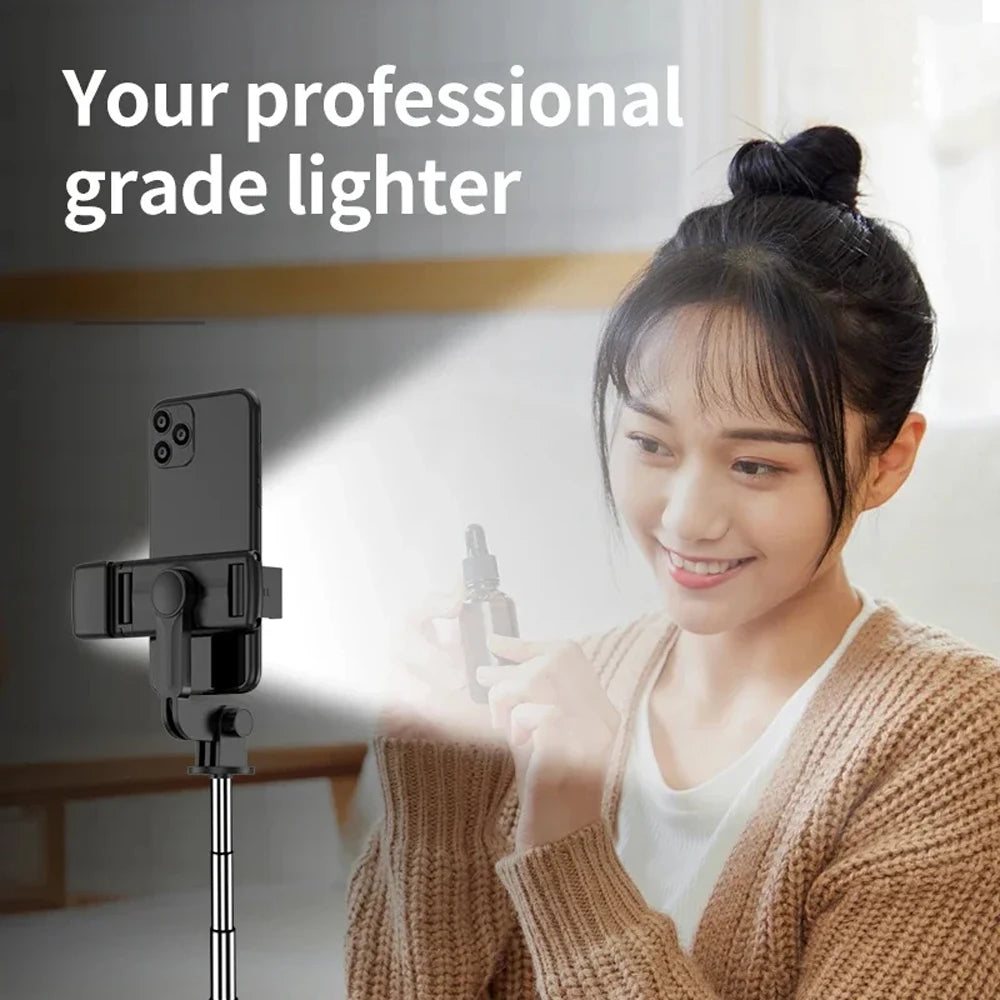 3In1 Bluetooth Wireless Selfie Tripod with Fill Light Shutter Remote Control Portable Foldable Monopod for IPhone Smart Phone
