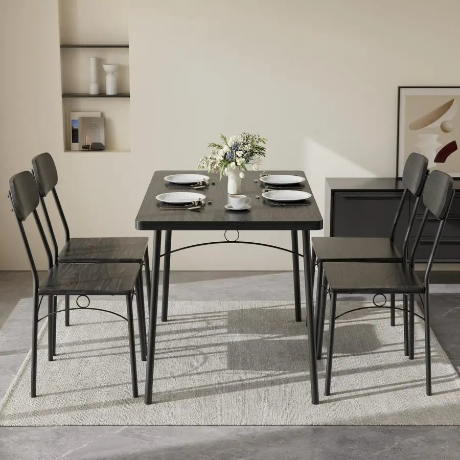 Dining Table Set for 4, 5Piece Kitchen Table with 4 Chairs, MDF Board Tabletop with Metal Frame for Small Space, Compact Dinett