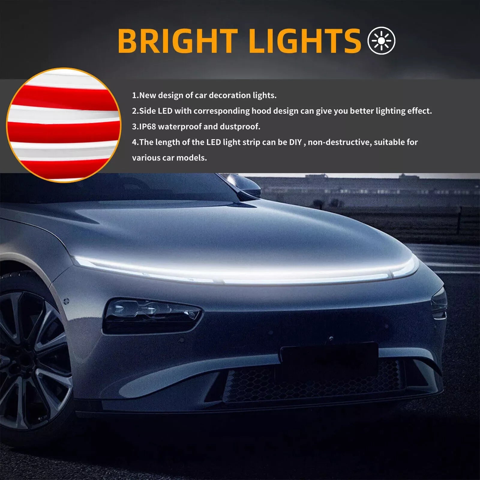 180CM LED Car Hood Lights Strip Engine Hood Light DRL LED Daytime Running Light Strip Flexible Waterproof Car Decor Assecories