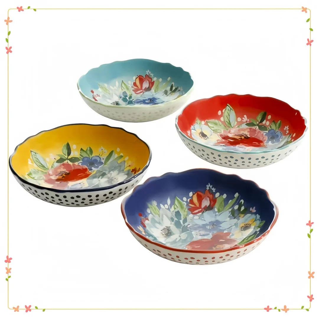 Colorful Melody Pasta Bowls, 7.5" Stoneware Set, Mix & Match, Ideal for Vintage Style Homes
