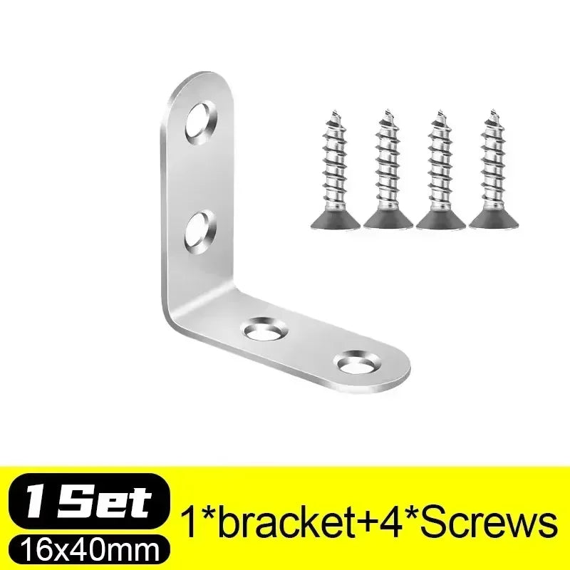 20-1pcs L Shaped Corner Brace Stainless Steel Joint Bracket 90 Degree Connector Fastener Furniture Shelves Cabinet Support Frame