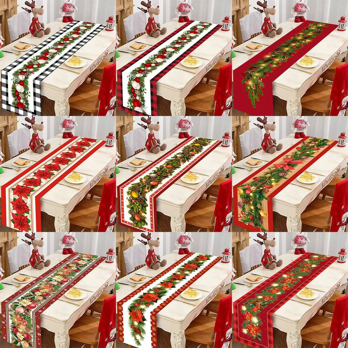 Christmas Poinsettia Table Runner Merry Christmas Decoration for Home 2025 Xmas Navidad Notal Noel Tablecloth New Year 2026 Gift