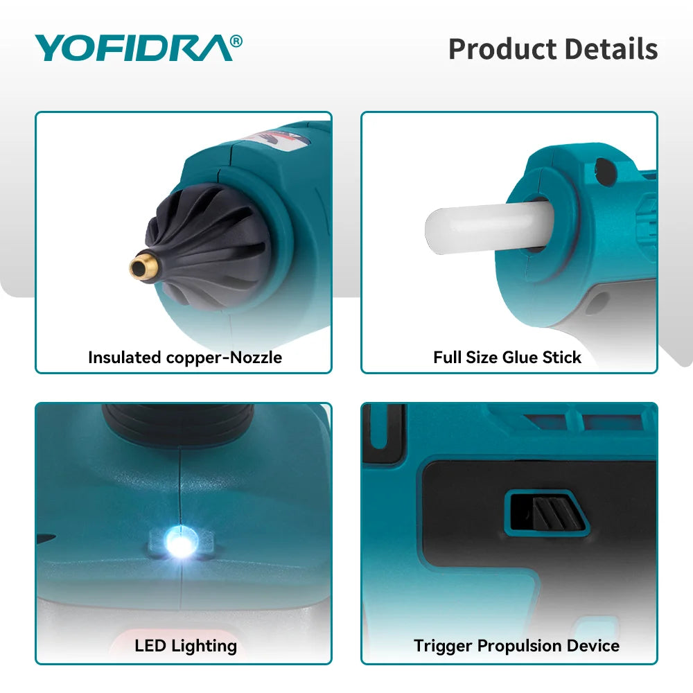 YOFIDRA 260° Cordless Electric Hot Glue Gun 100W High Temperature Industrial Mini Glue Guns Thermo Tool For Makita Battery Pin