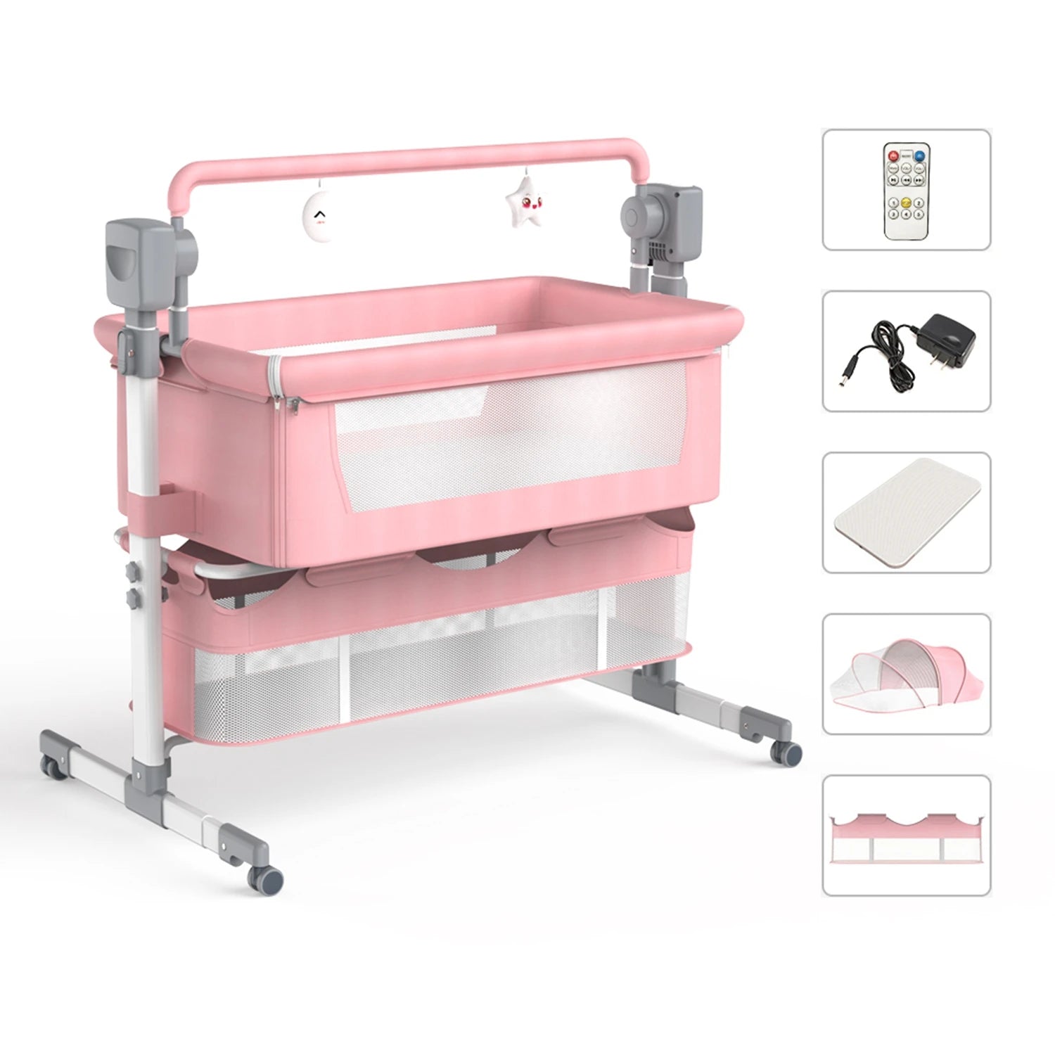 Baby Bassinet,Automatic Electric Rocking with Remote,Newborn Bedside Bassinet, Foldable Travel Co-Sleeper for Infant SteAnny