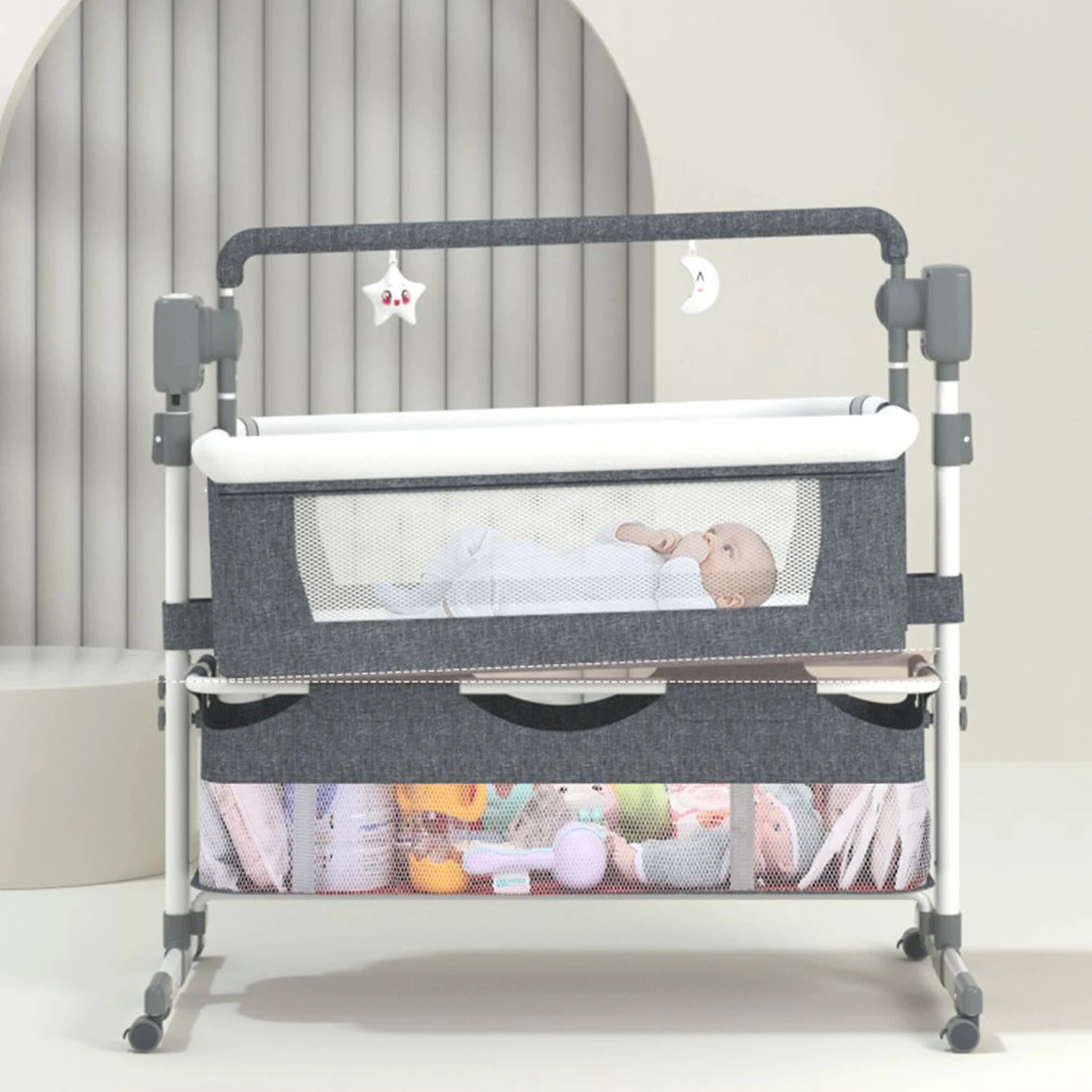 Baby Bassinet,Automatic Electric Rocking with Remote,Newborn Bedside Bassinet, Foldable Travel Co-Sleeper for Infant SteAnny
