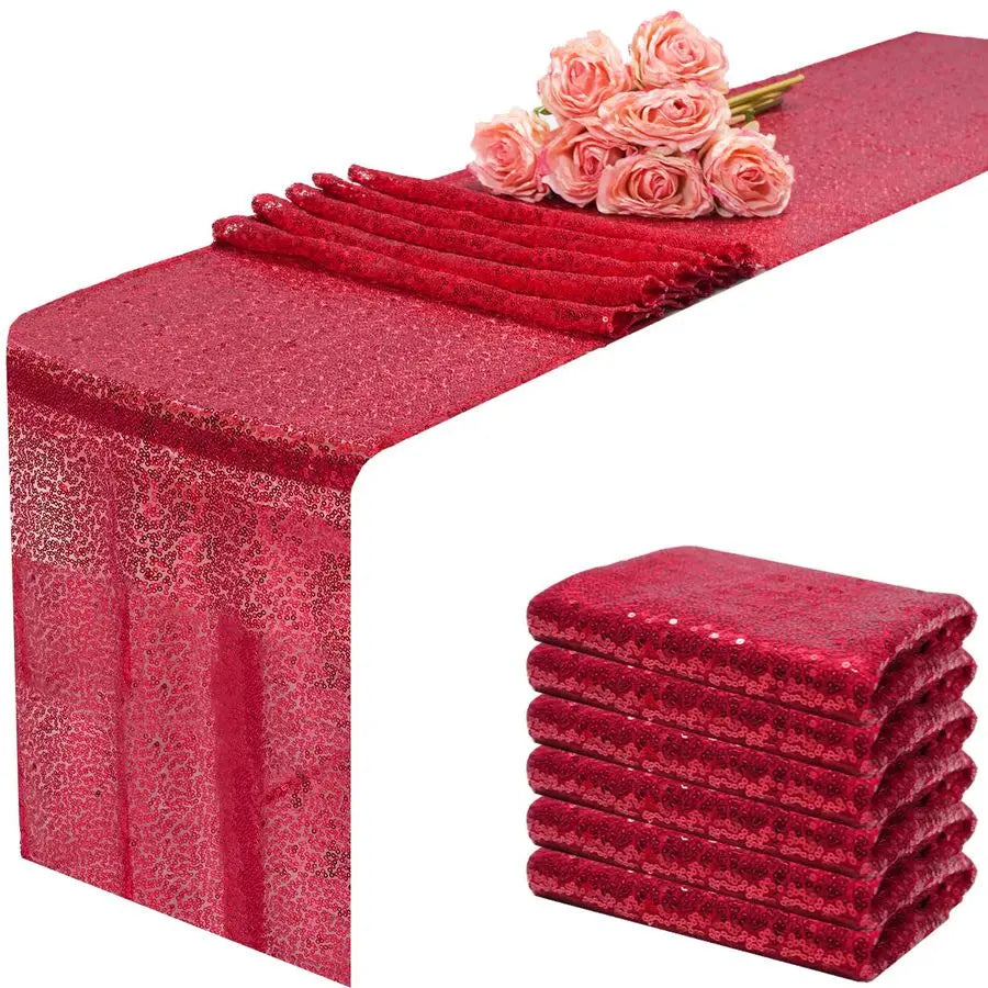 inch Red Sequin Table Runner Sparkly Glitter Table Linens 6 Packs for Party Decorations Wedding Birthday Baby Shower Engagement