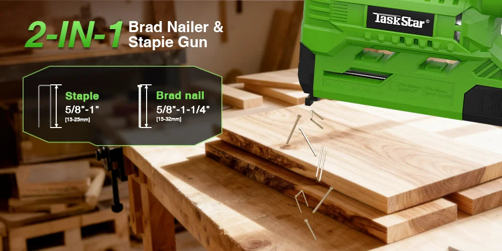 TaskStar Cordless Nail Gun 2-in-1 with nails & staples,Nailing Machine with 2 x Batteries