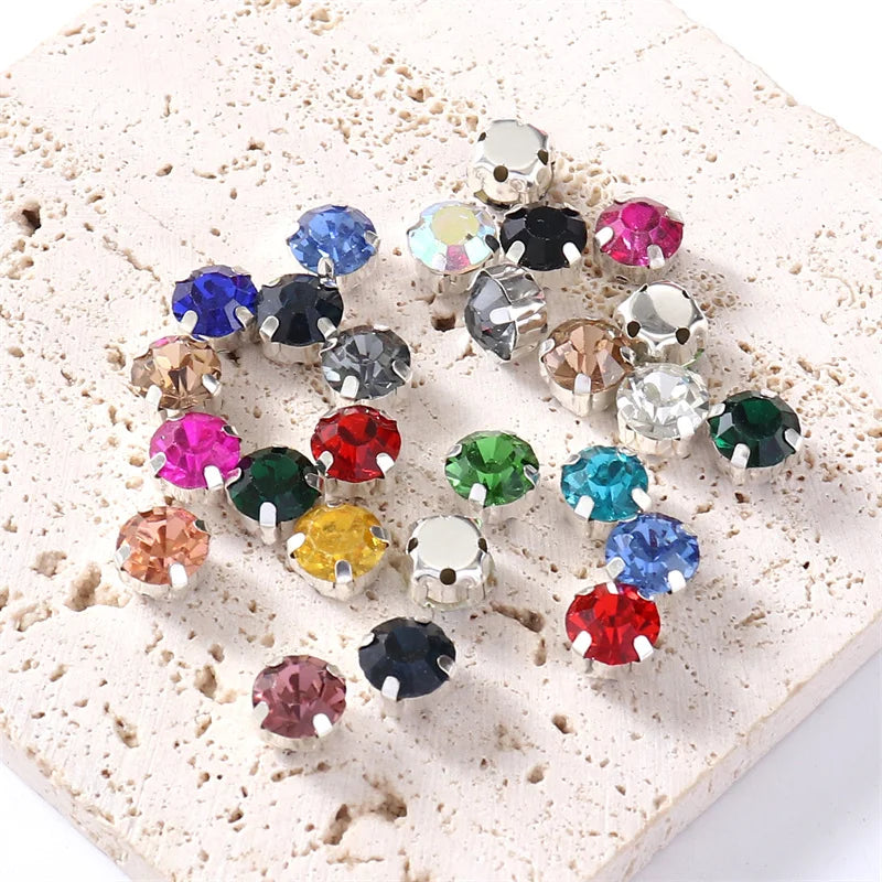 4mm-8mm Glitter Glass Sewing Rhinestones with Sliver Base Round Crystal Strass stones for diamond  Jewellery clothes diy