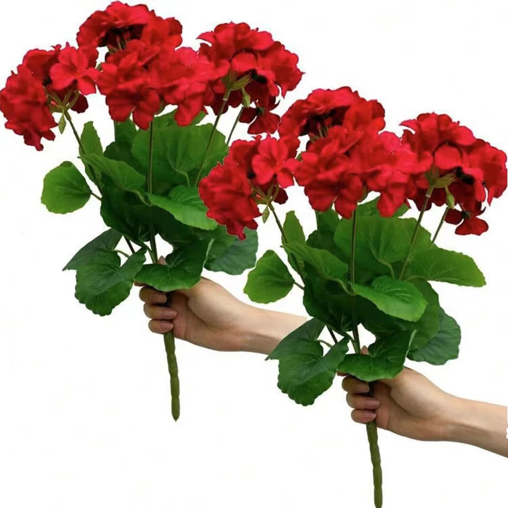 2/4Pcs 12.6inch Artificial Plant Silk Begonia Flower Geraniums UV Resistant Nonwoven Faux Flowers for Garden bonsai Floral Decor