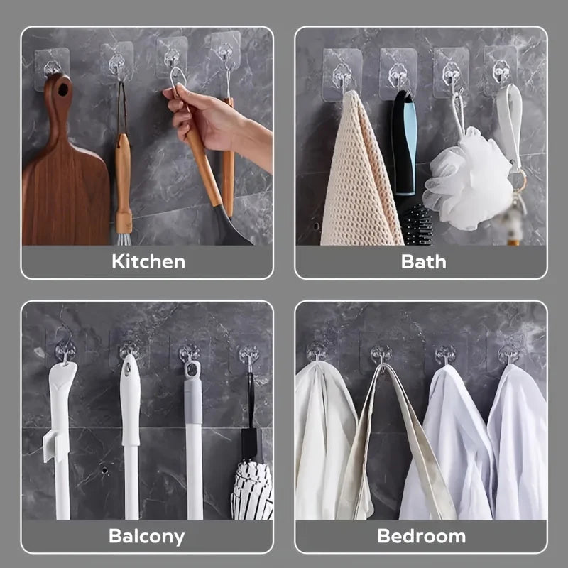 50 pcs Heavy Duty Clear Adhesive Hooks, No Residue Wall Hooks for Bathroom Kitchen, Strong Hold Space-Saving Organizers