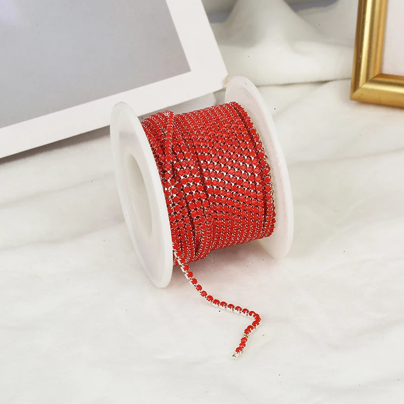 PEESOM NewSS6 2mm Sliver Bottom Rhinestone Cup Chain Sew On Colorful Acrylic Rhinestone Trim Chain Strass Banding for DIY Chain
