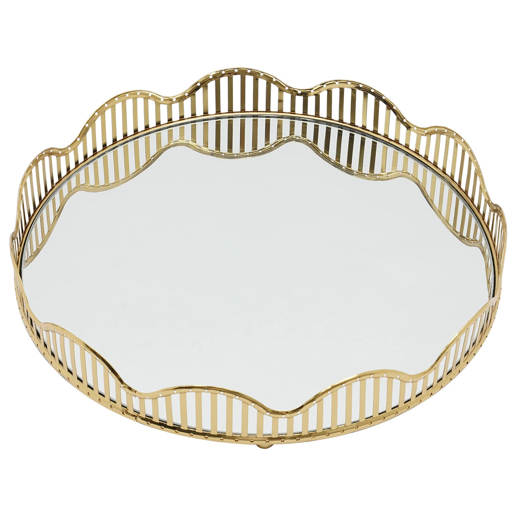 Serving Tray, Large Round Gold Mirror Tray 31.5x6cm, Cosmetic Makeup Organizer for Perfume, Decorative Tray
