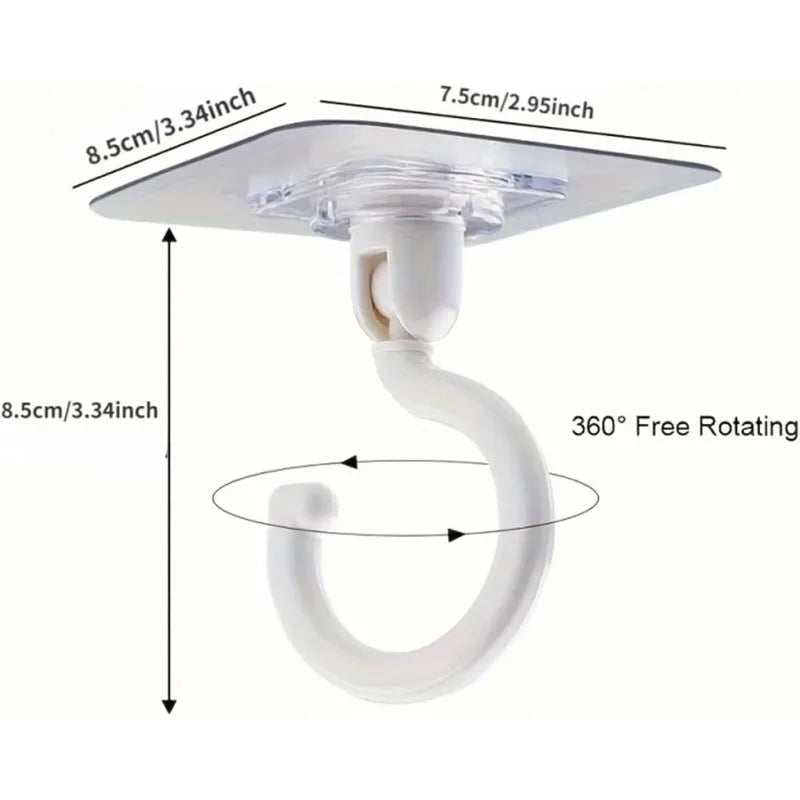 4PCS 360-Degree Rotating Self-Adhesive Hooks for Ceiling Or Wall, Suitable for Dome Bed Canopy Or Mosquito Net.