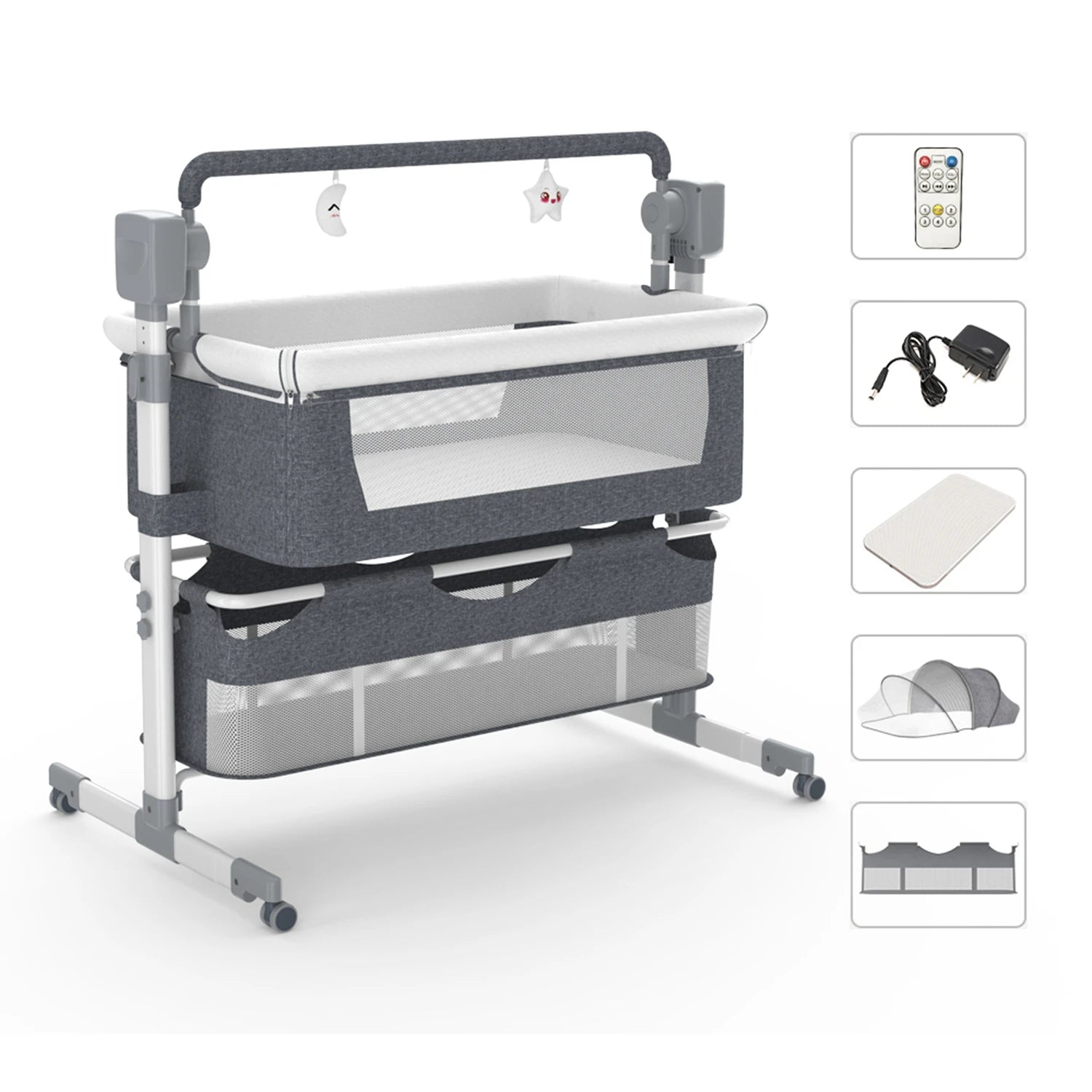 Baby Bassinet,Automatic Electric Rocking with Remote,Newborn Bedside Bassinet, Foldable Travel Co-Sleeper for Infant SteAnny