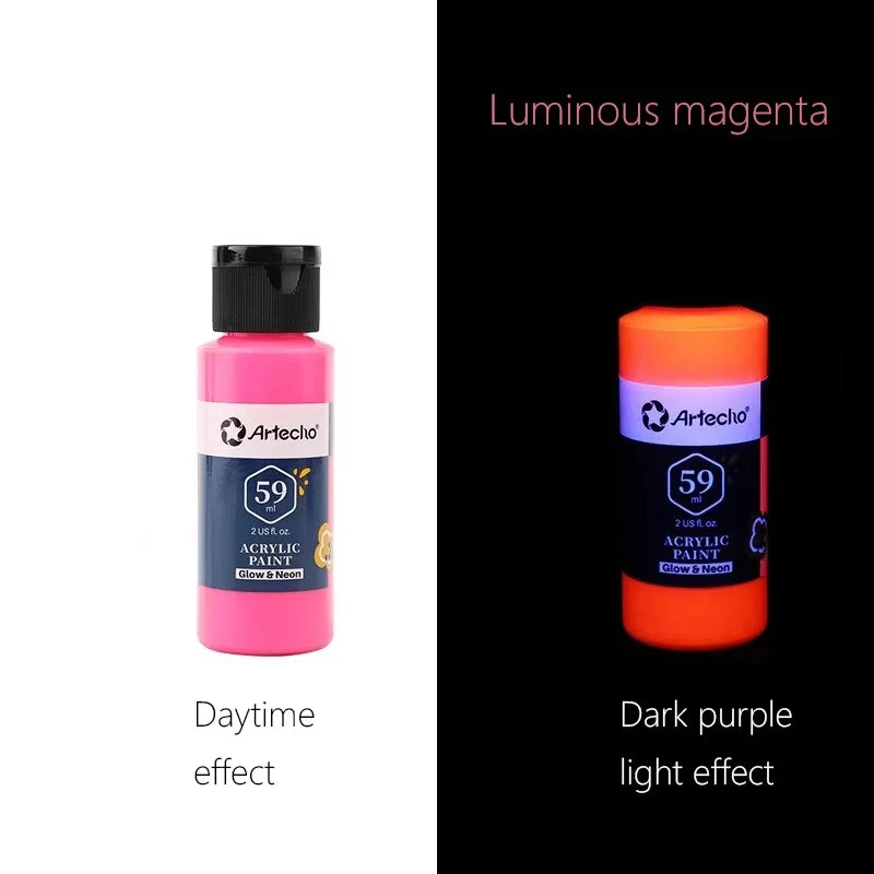 58ML Fluorescent Acrylic Pigment Luminous Pigment Glow in Dark Hand Painted DIY Festival Party Wall Light Absorbing Pigment