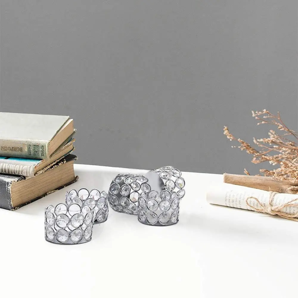 48Pcs Silver Candle Holder Tea Light Candles Holder Crystal Candle for Wedding Party Home Table Decor(candle excluded)