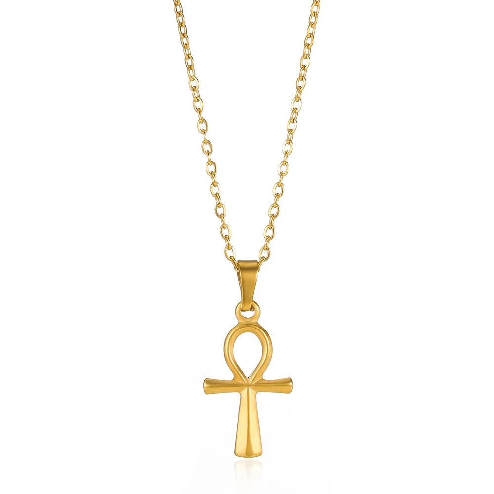 LLX Stainless Steel Jesus Cross Necklace For Women Men Gold Color Caravaca Angels Crucifix Charm Choker Rapper Jewelry Hip Hop G