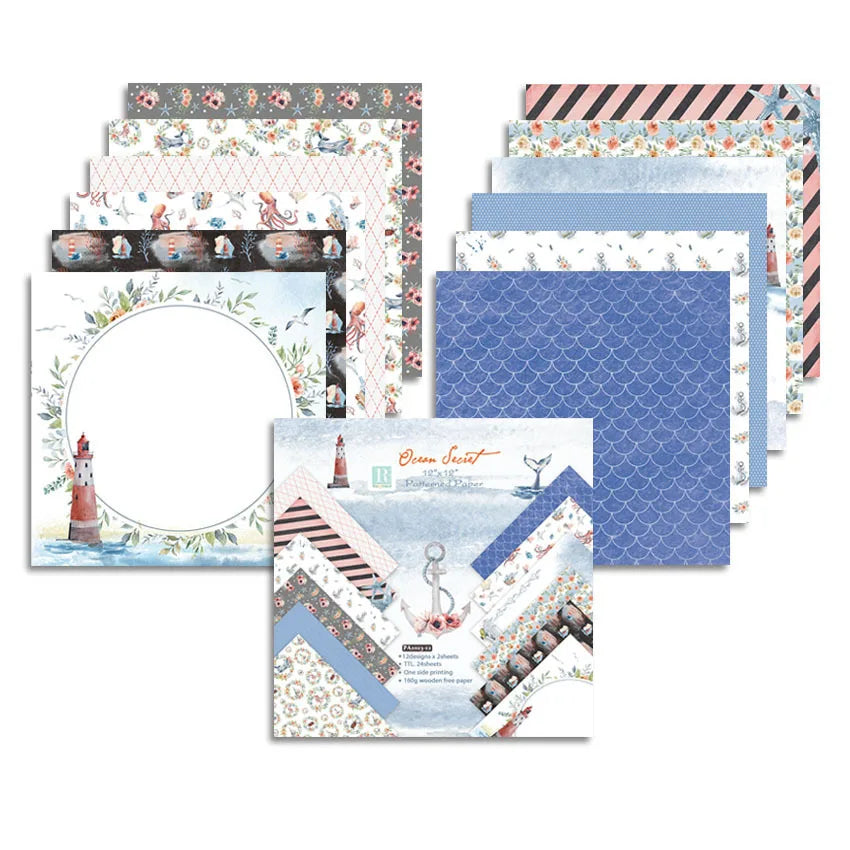 24 Sheets 30x30cm Craft Scrapbooking Paper Pad Watercolored Single-Side Printing Junk Journal Cardstock Supplies for Card