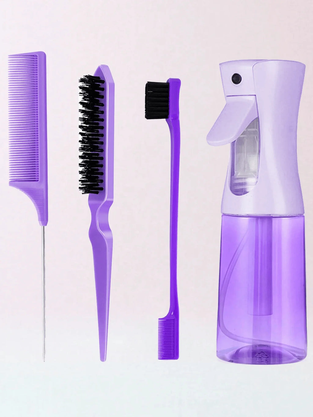 4pcs Slick Back Hair Brush Set With Hair Spray Bottle, Edge Brush Hair Brush Rat, Tail Comb Teasing Brush For Smoothing Baby Hai
