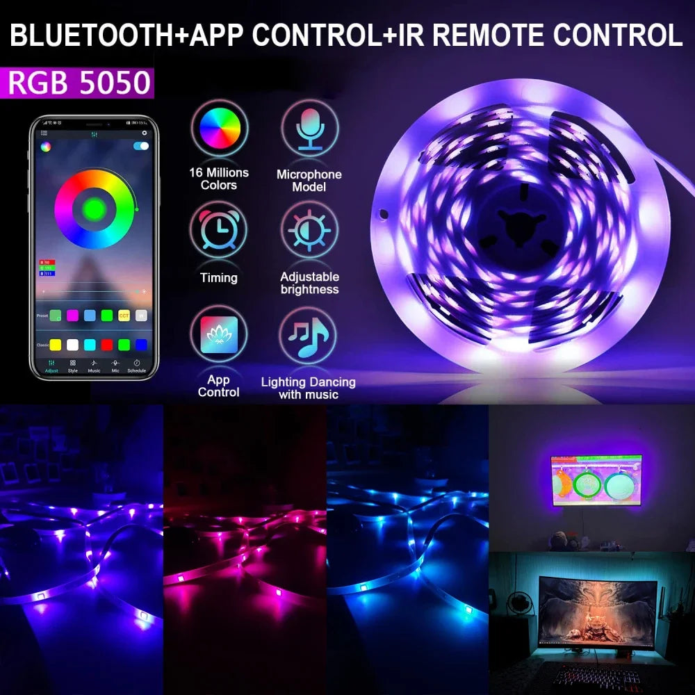4-16ft Led Lights For Bedroom, LED Strip Lights With Remote Control RGB LED Strip, LED Lights For Room Home Party