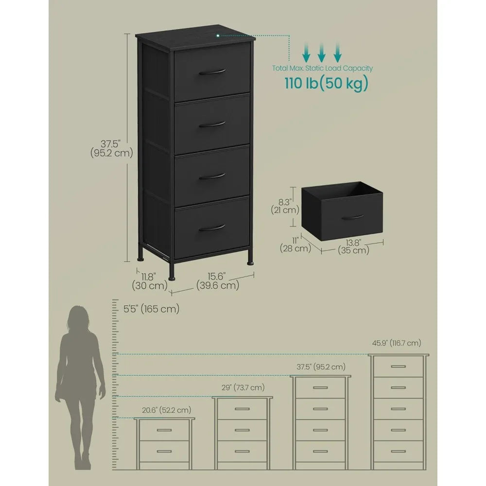 Bedroom Storage Chest with 4 Fabric Drawers by SONGMICS, Steel and MDF Construction for Entryway and Closet Organization