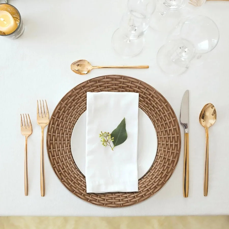 Faux Rattan Charger Plates Set of 12 Table Chargers for Dinner Plates 13" Round Brown Plate Chargers Plastic Charger for Table