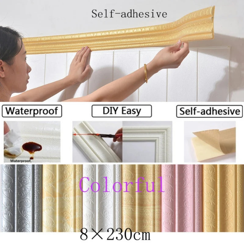 Self Adhesive Flexible Foam Molding Trim Wallpaper Border 3D Decorative Wall Lines Peel and Stick Trim for Home Hotel DIY Decor