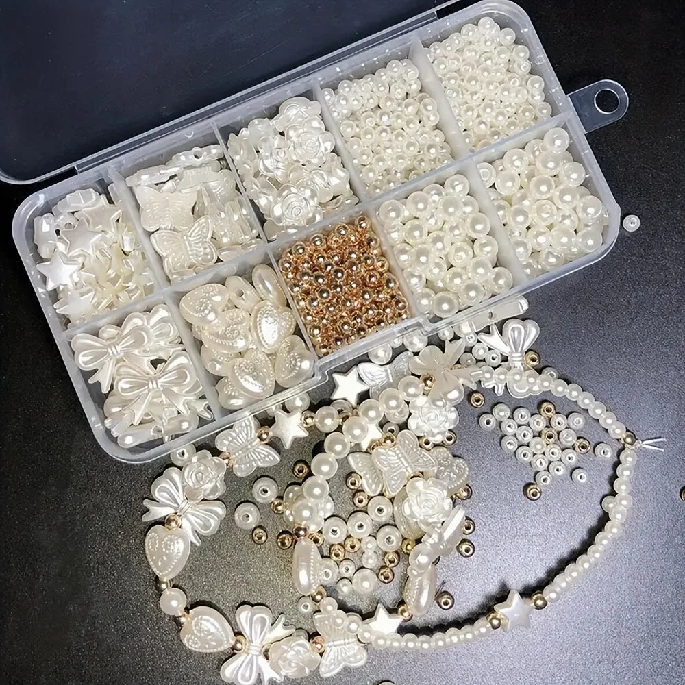 A Box Of 800pcs White Bow Heart Shaped Resin Loose Bead Set, Elegant Craft Supplies For DIY Jewelry Making, Bracelets