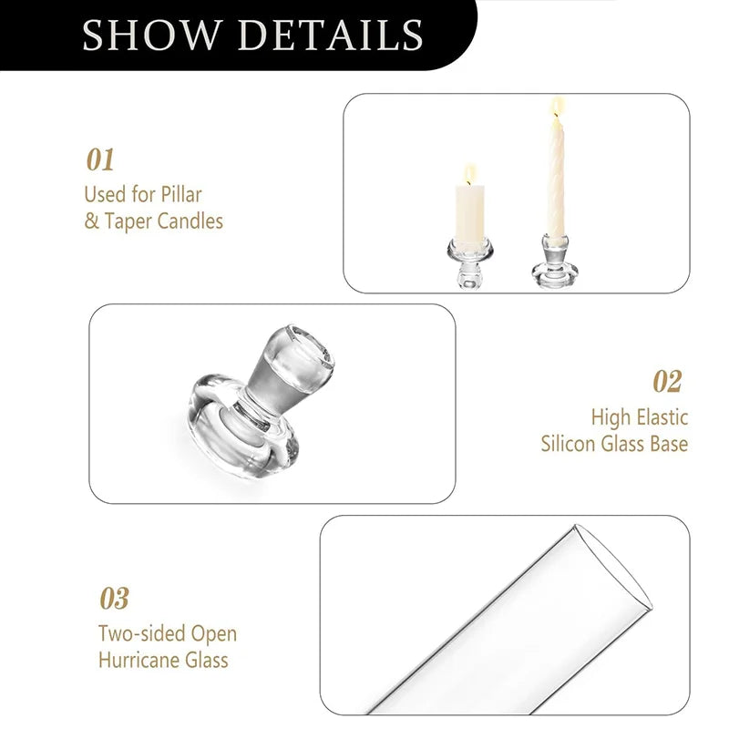 2pcs 11.8 inch Clear Candlestick , Hurricane Glass Candle Sticks Holders for Table Centerpiece Wedding Party Dining Event Decor