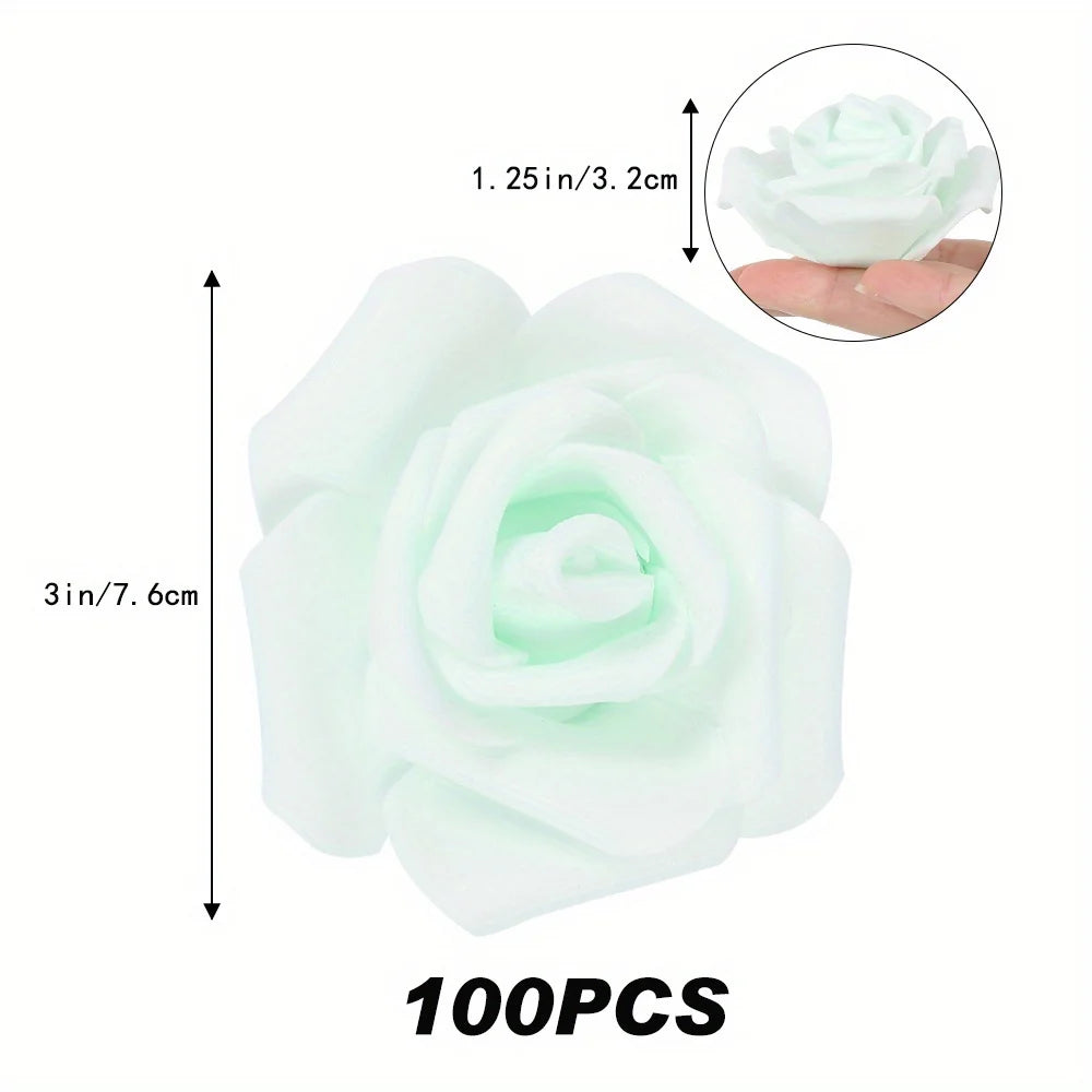 100PCS Artificial Rose Flower Heads, Real Looking Foam Roses for DIY Wedding Baby Shower Centerpieces Party Home Decorations