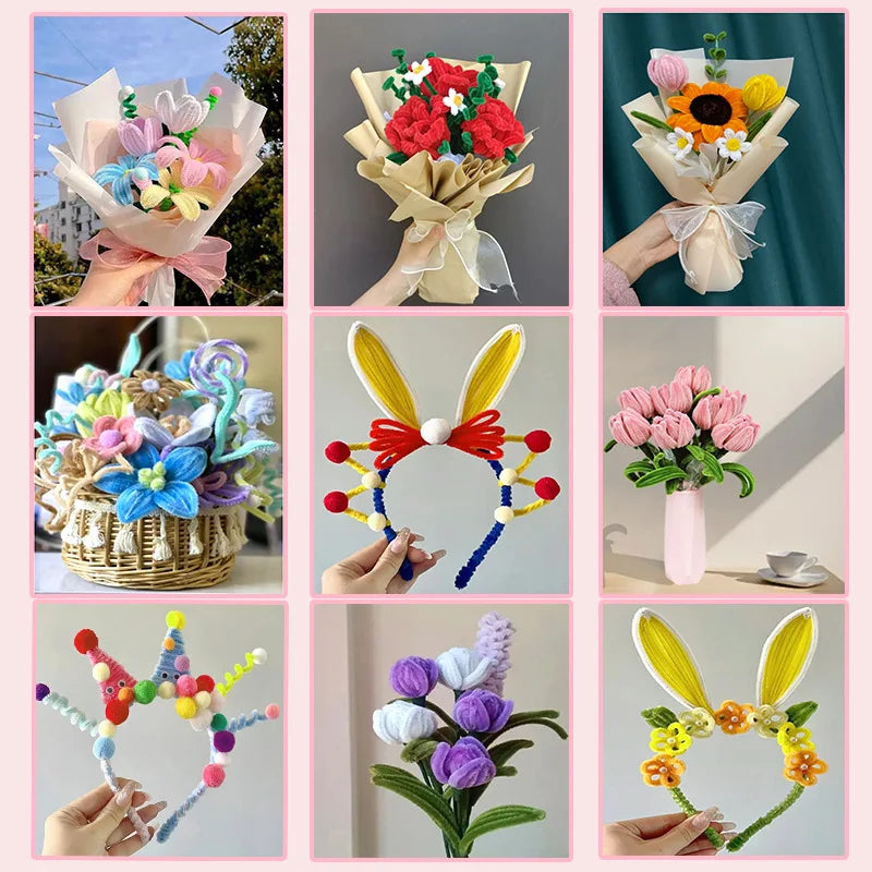 100PCS Colorful Twisted Rod DIY Handcraft Bar Wire Imaginative Wool Root Fluffy Bar Iron Wire Sticks Art Kids Educational Toys