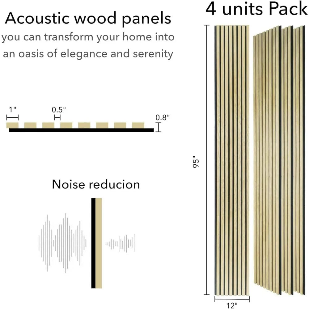 Oak Acoustic Wall Panels - 4-Pack - 94.49 x 12 - Decorative Soundproof Wood Panels