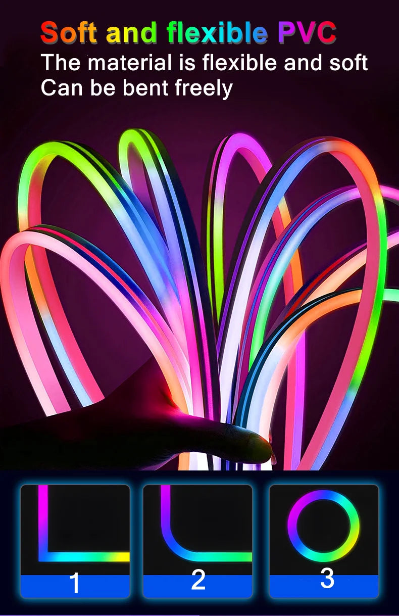 5V RGB Neon Strip Light 1M 2M 3M 5M USB Waterproof Flexible Ribbon Tape Neon Lights with Bluetooth Remote Control for Home Decor