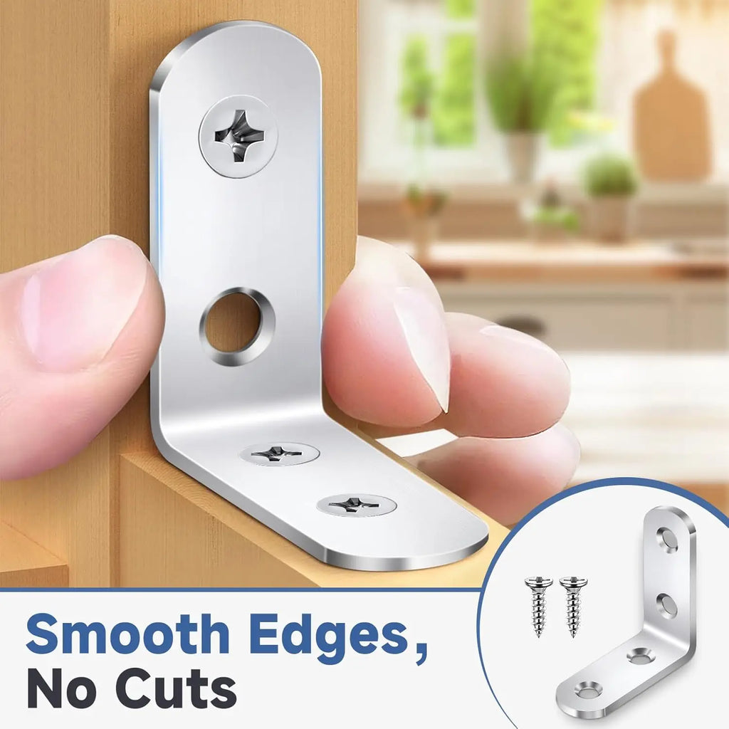 20PCS Stainless Steel L Brackets for Wood Shelves, 90 Degree Corner Brace with Screws, Furniture Cabinet Drawer Chair Support