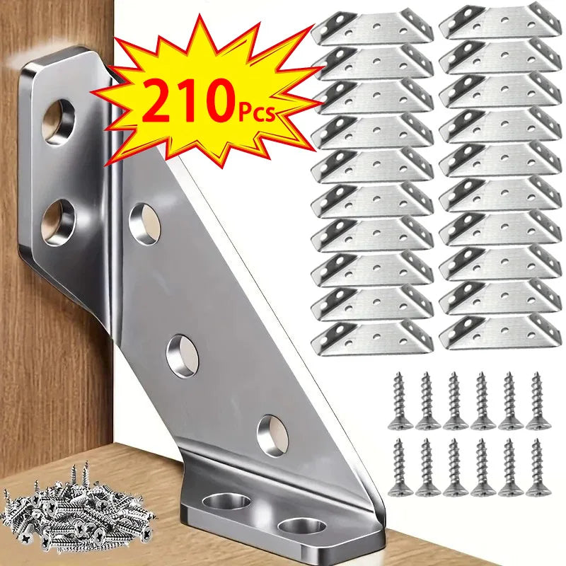 Stainless Steel Corner Brackets with Screws 90° Right Angle for Wood Furniture Shelves Cabinets Corner Connector 1-30PCS
