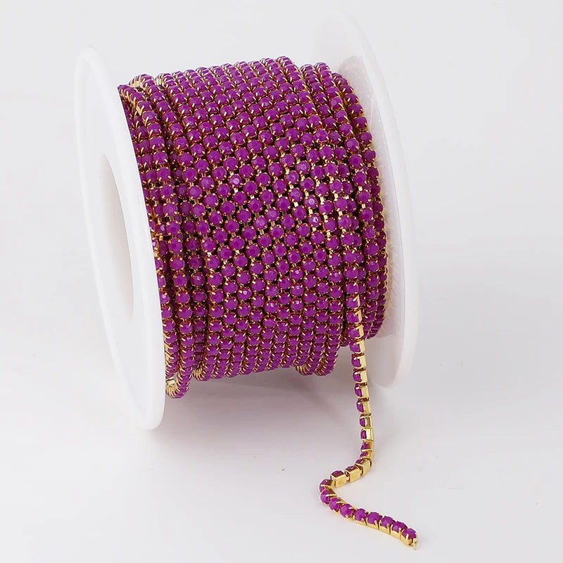 PEESOM NewSS6 2mm Sliver Bottom Rhinestone Cup Chain Sew On Colorful Acrylic Rhinestone Trim Chain Strass Banding for DIY Chain