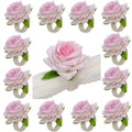 Rings,48 Pcs Artificial Rose Napkin Holders Burlap Flower Napkin Buckles for Wedding Baby Shower Valentines Mothers Day Party Ho